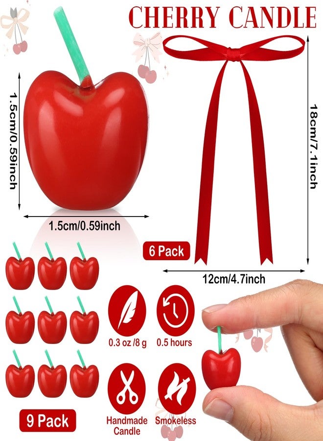 Conelist 15 Pcs Cherry Birthday Decorations Cherry Candles and Bow Cake Toppers Cute Fruit Shaped Candles Mini Party Favors Decorative for Birthday Bridal Wedding Party Supplies Table(Red, Burgundy) - Image 2